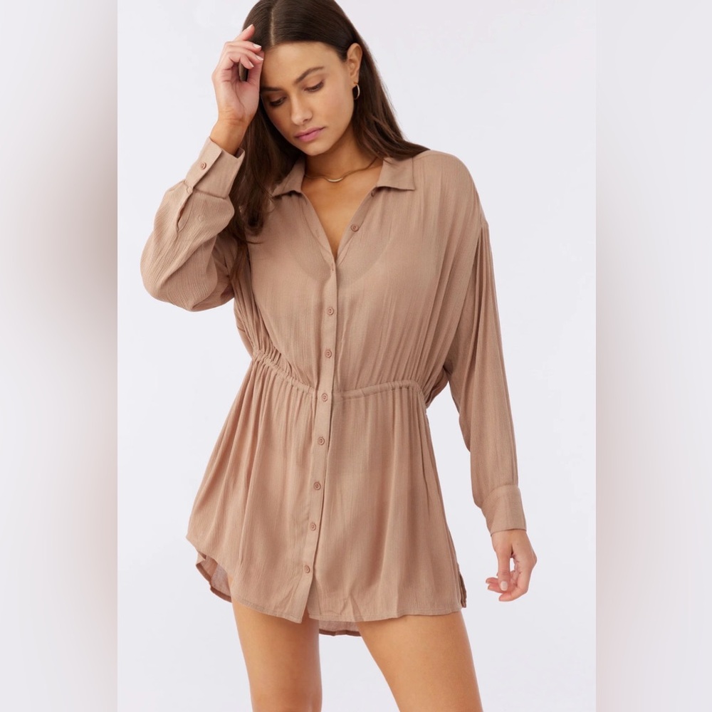 O’Neill Taupe Button-Front Mini/Cover Up NWOT
